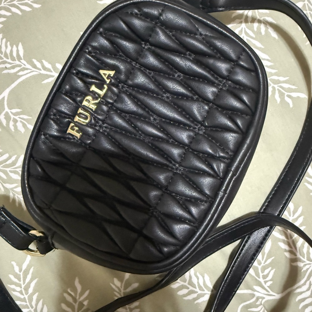 Furla Black Leather Crossbody Bag with Gold Hardware